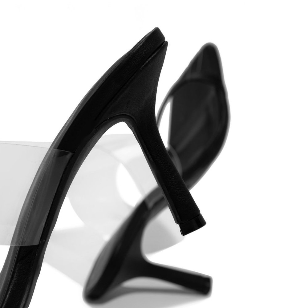 NEW🔥 Black Transparent Clear Open Toe Stiletto High Heel Mules Sandals - Picture 7 of 7